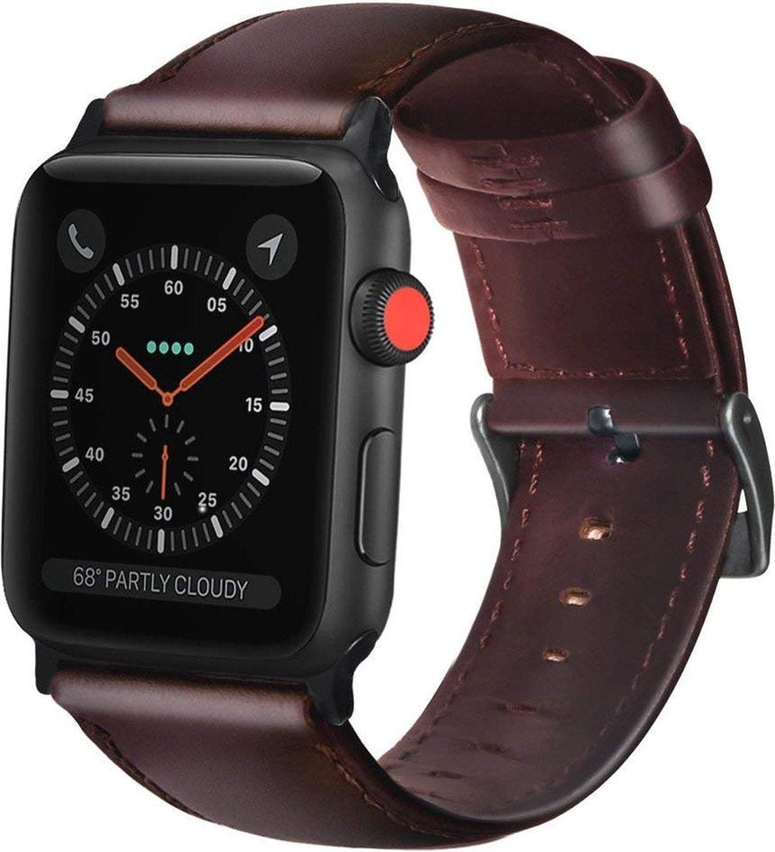 YONO Klassiek Leer Bandje geschikt voor Apple Watch - 38 mm - 40 - 41 - Luxe Lederen iWatch Armband - Rood Bruin