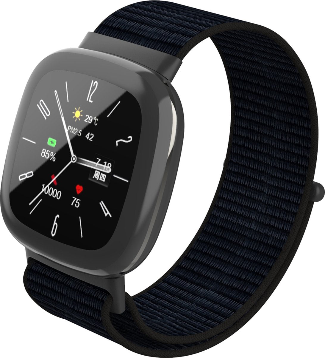 YONO Nylon Velcro Bandje geschikt voor Fitbit Versa 4 / Sense 2 - Zwart