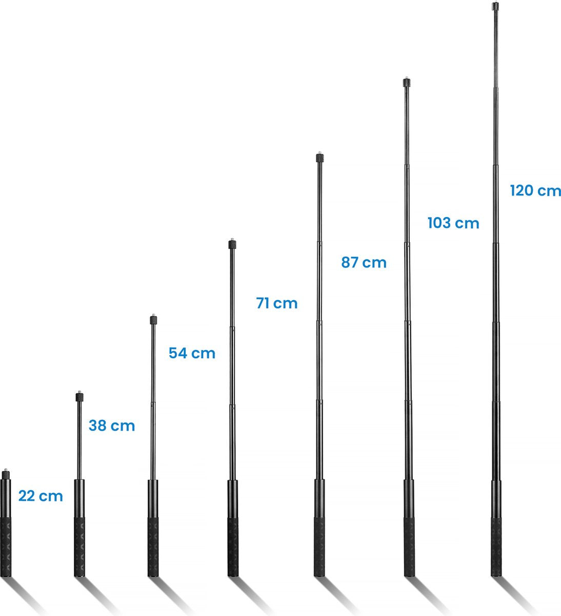 YONO Premium Stick geschikt voor GoPro / DJI Osmo / Insta360 - Onzichtbare Selfie Pole Mount Accessoires Waterproof - Uitschuifbaar tot 120cm - Zwart