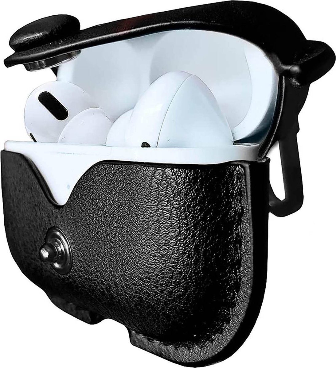 YONO Hoesje geschikt voor Airpods Pro 1 / 2 - Leer met Clip - Zwart