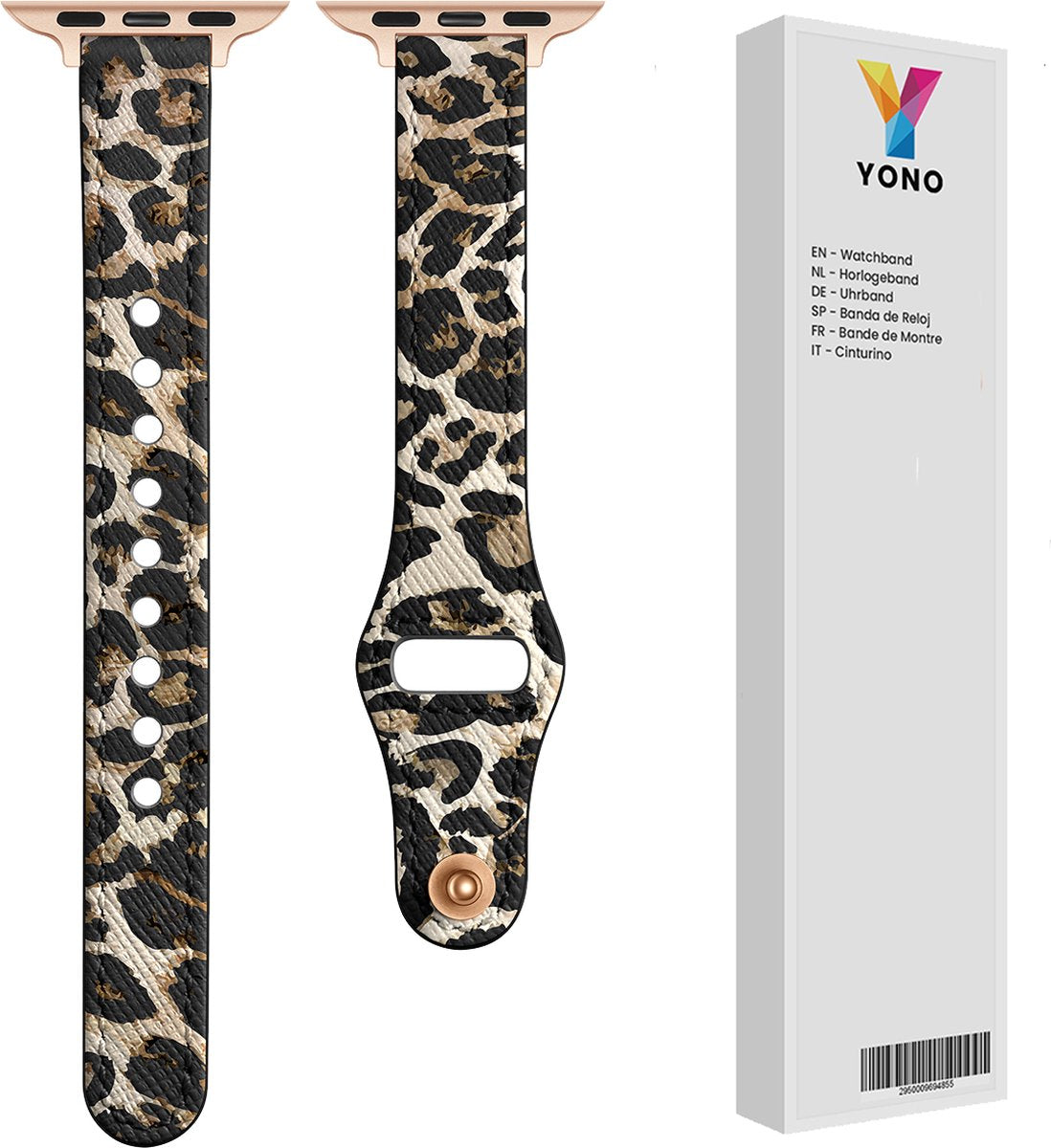 YONO Leer Stretto Bandje geschikt voor Apple Watch Series - Ultra (49mm) - 7 / 8 (45mm) - SE 6 5 4 (44mm) - 3 2 1 (42mm) - Leopard