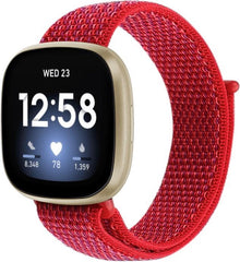 YONO Nylon Velcro Bandje geschikt voor Fitbit Versa 3 / Sense - Rood