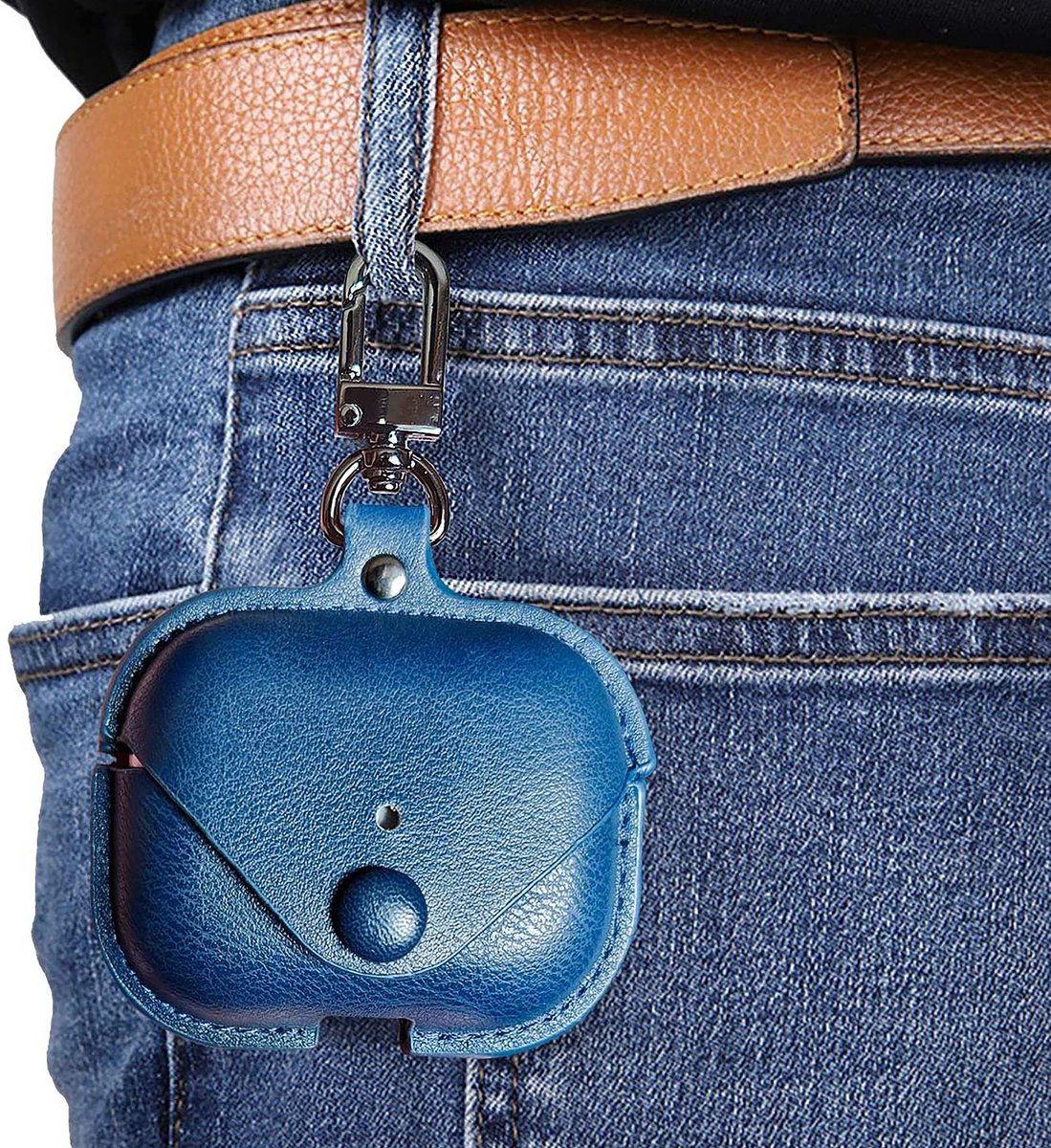 YONO Hoesje geschikt voor Airpods Pro 1 / 2 - Leer met Clip - Blauw