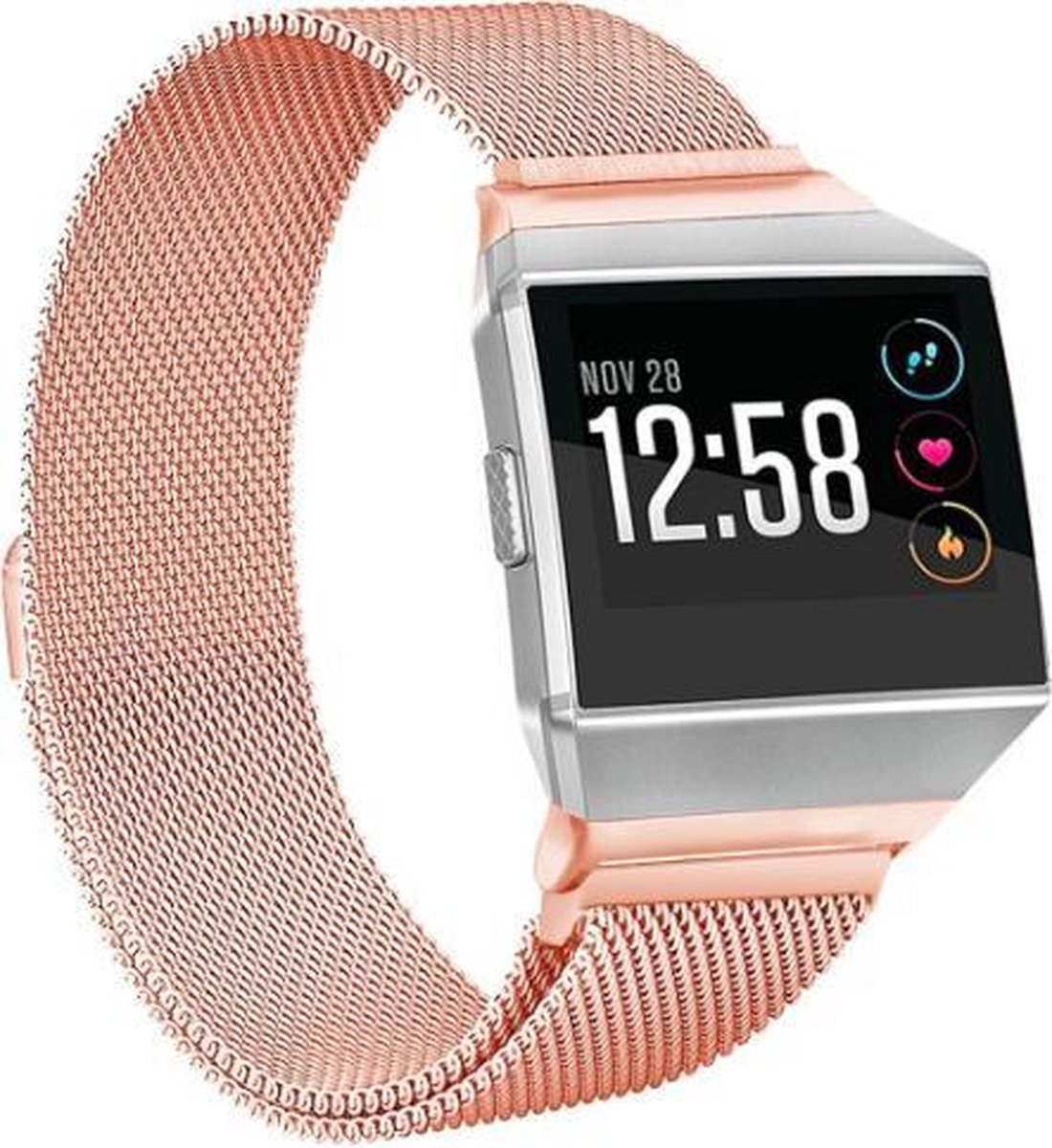 YONO Milanees Bandje Rose Gold geschikt voor Fitbit Ionic - Vervangende RVS Armband met Magneetsluiting – M/L