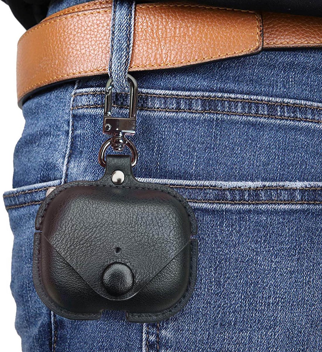 YONO Hoesje geschikt voor Airpods Pro 1 / 2 - Leer met Clip - Zwart