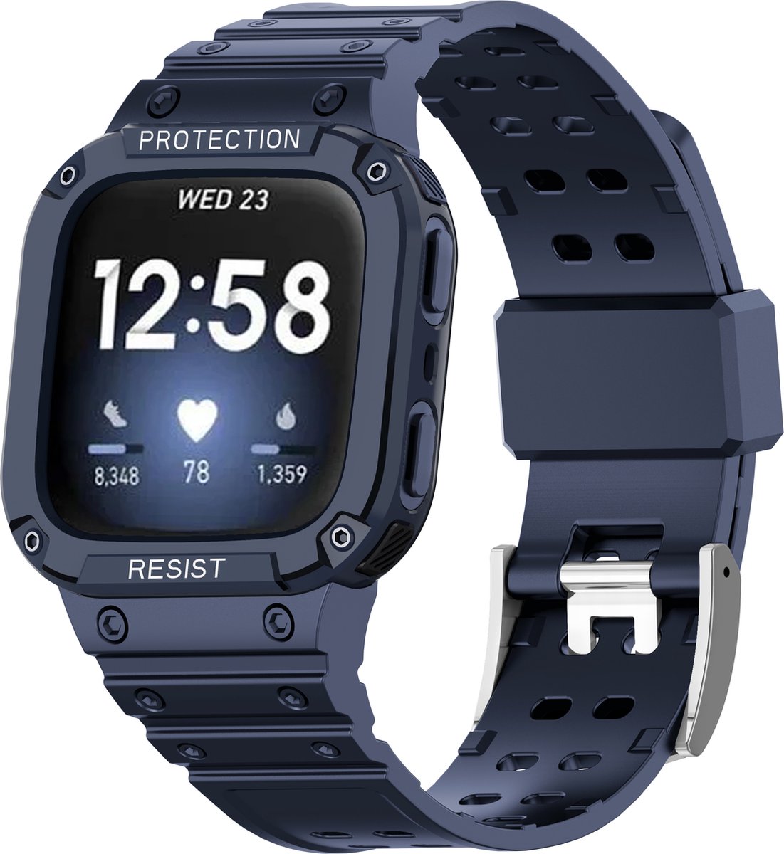 YONO Shock Resist Bandje geschikt voor Fitbit Versa 3 / 4 / Sense - Donkerblauw