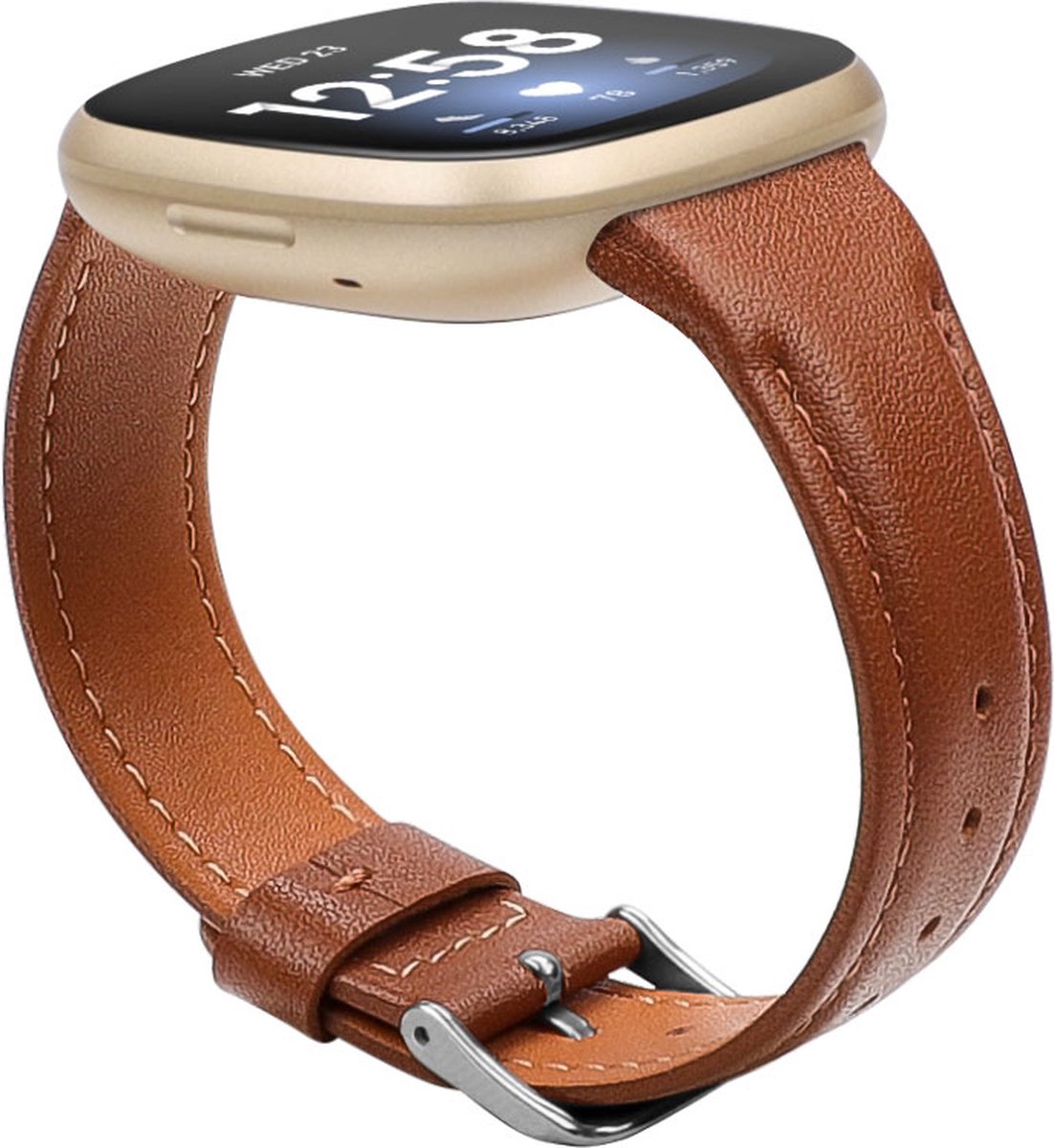YONO Leer Bandje geschikt voor Fitbit Versa 4 / Sense 2 - Vervangende Lederen Armband - Bruin - Large