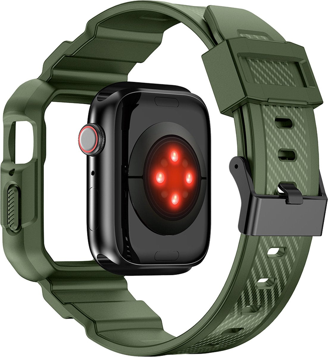 YONO Armor Rugged Bandje geschikt voor Apple Watch - 42 / 44 / 45 mm - Vervangende Armband geschikt voor iWatch Series 1 2 3 4 5 6 7 8 - Donkergroen