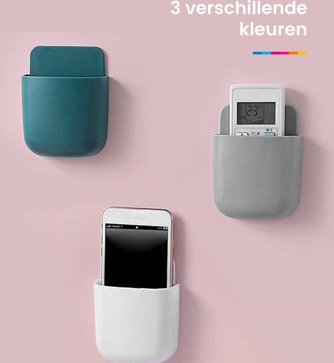 YONO Muur Houder met Plakstrip geschikt voor Afstandsbediening en Telefoon - Donkerblauw