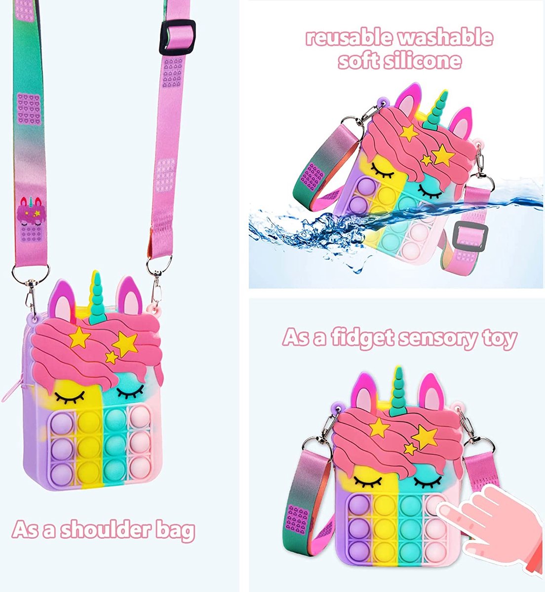 YONO Pop It Schoudertasje Unicorn – Fidget Toys Tasje Eenhoorn voor Meisjes – Handtasje – Regenboog