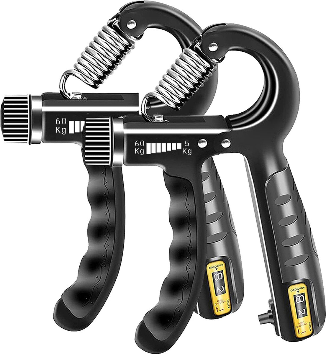 YONO Handtrainer Set - Handknijper Verstelbaar 10 tot 60 kg - Vingertrainer met Teller - Armtrainer - Knijphalter - Onderarm Grip Trainer - 2 Stuks