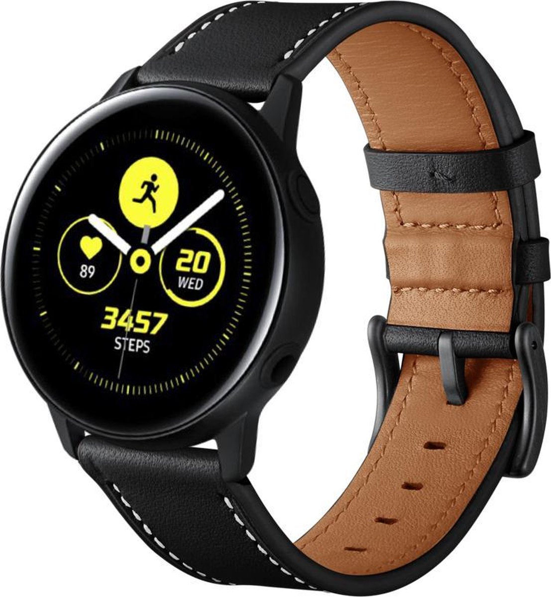 YONO Leer Bandje 20mm - Luxe Leren Horlogebandje geschikt voor Samsung Galaxy Watch 7 / 6 / 5 / Pro / 4 / 3 / Active 2 - Polar Ignite / Unite – Huawei - Zwart