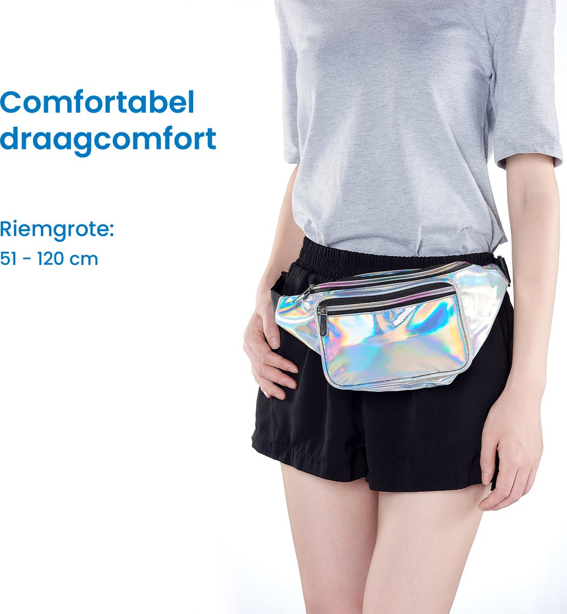 YONO Fanny Pack Holografisch - Heuptasje geschikt voor Festival / Reizen - Telefoontasje Crossbody - Buideltasje voor Dames en Heren - Zilver