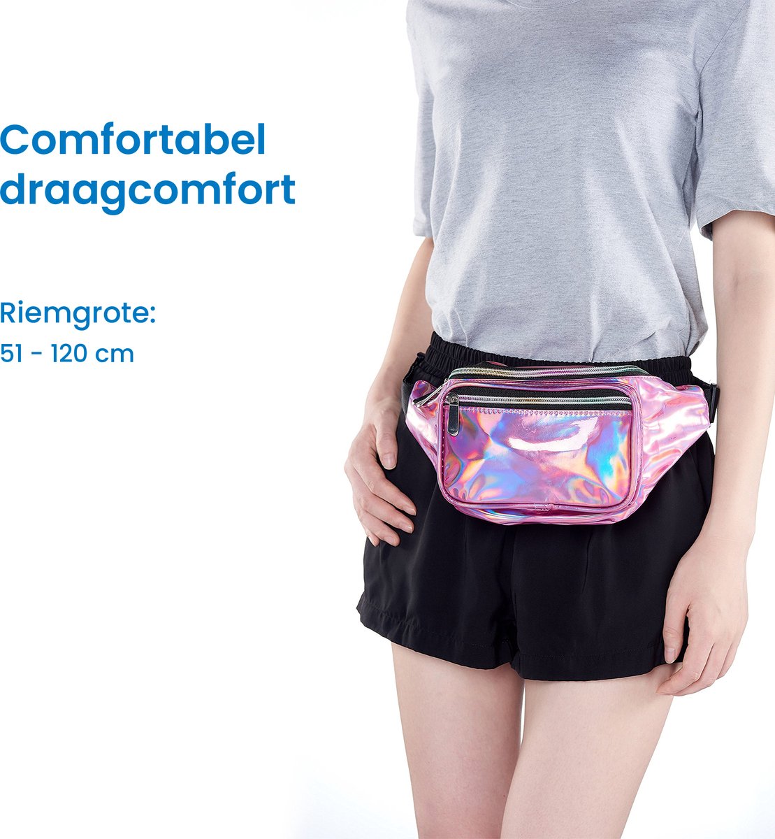 YONO Fanny Pack Holografisch - Heuptasje geschikt voor Festival / Reizen - Telefoontasje Crossbody - Buideltasje voor Dames en Heren - Roze