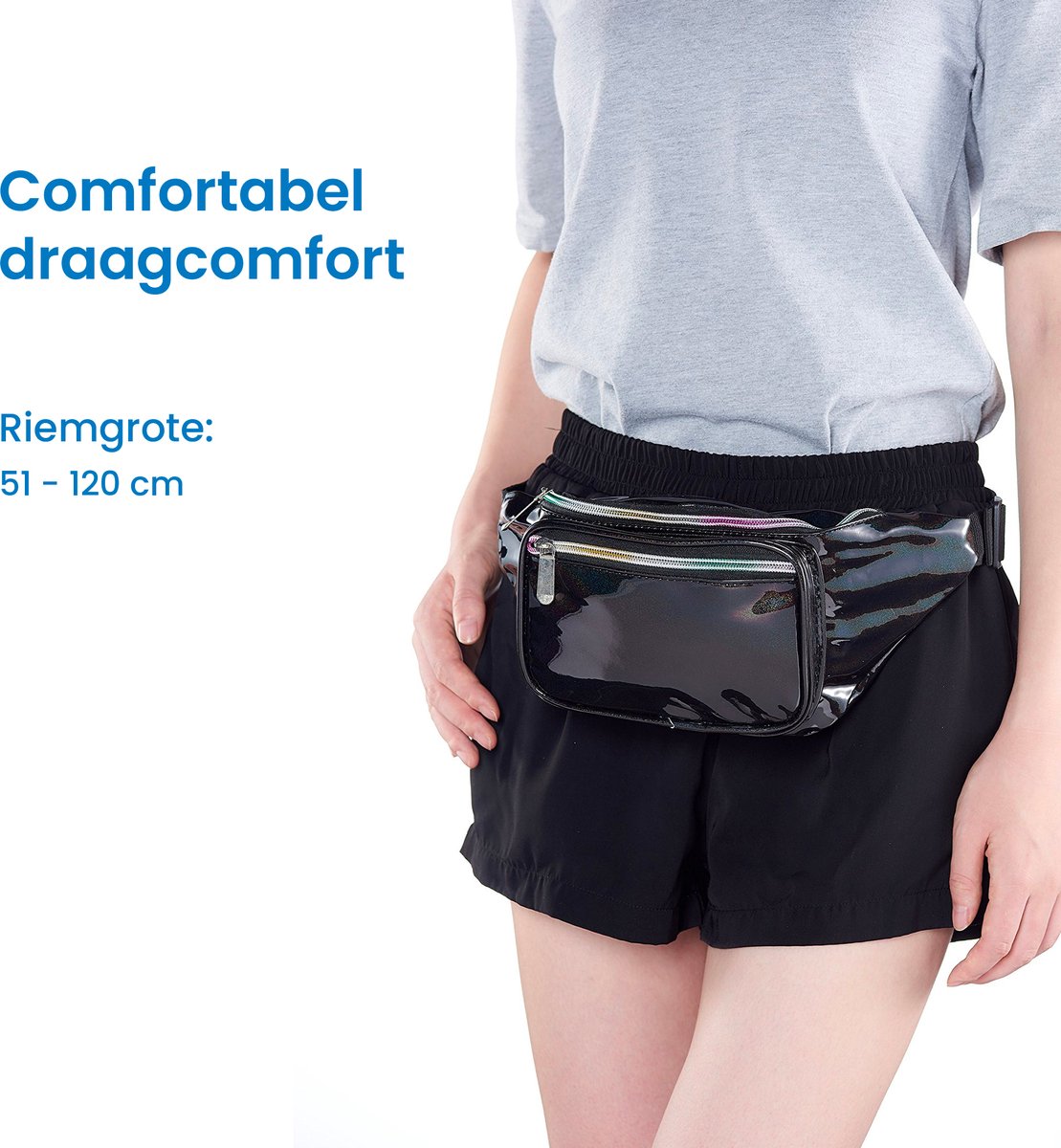 YONO Fanny Pack Holografisch - Heuptasje geschikt voor Festival / Reizen - Telefoontasje Crossbody - Buideltasje voor Dames en Heren - Zwart