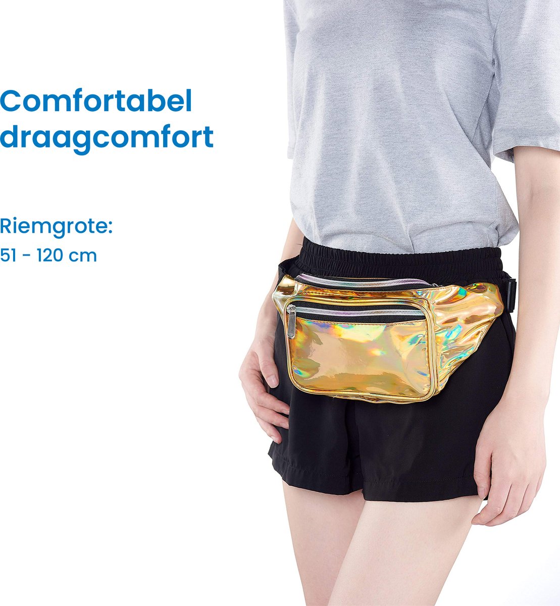 YONO Fanny Pack Holografisch - Heuptasje geschikt voor Festival / Reizen - Telefoontasje Crossbody - Buideltasje voor Dames en Heren - Goud