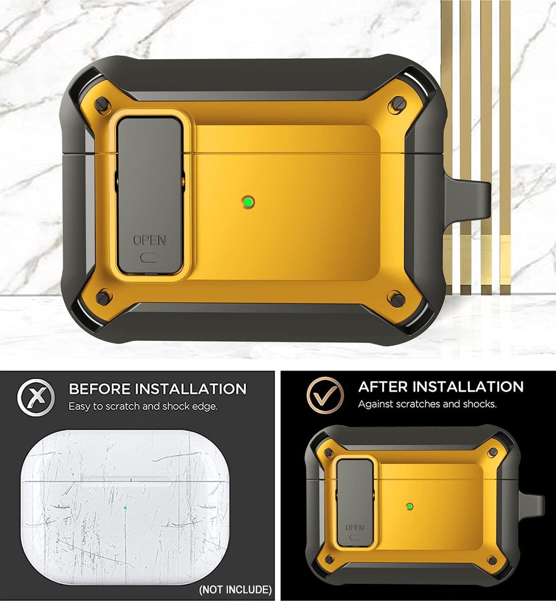 YONO Hoesje geschikt voor Airpods Pro 1 / 2 - Armor Case met Lock - Geel