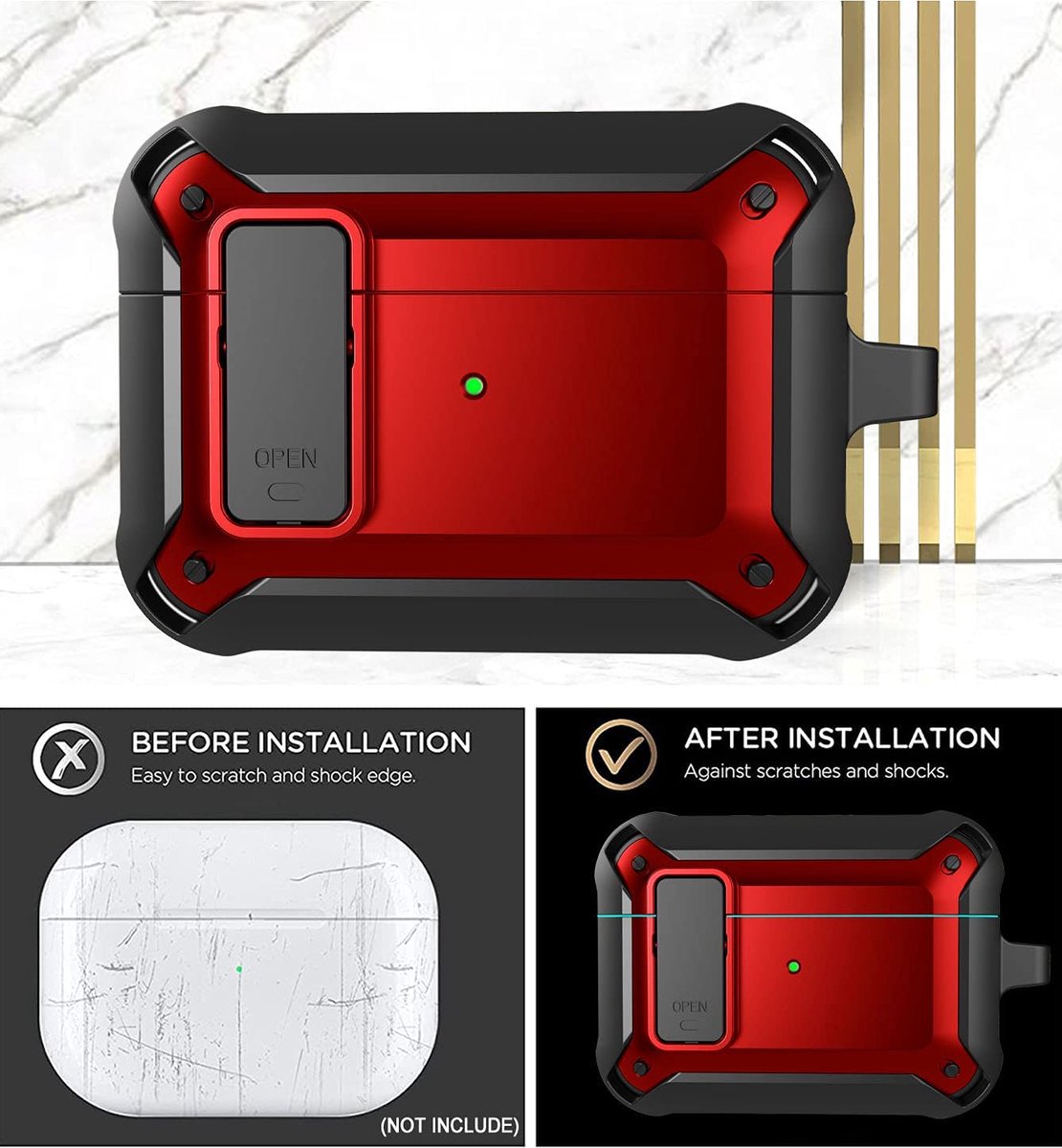 YONO Hoesje geschikt voor Airpods Pro 1 / 2 - Armor Case met Lock - Rood