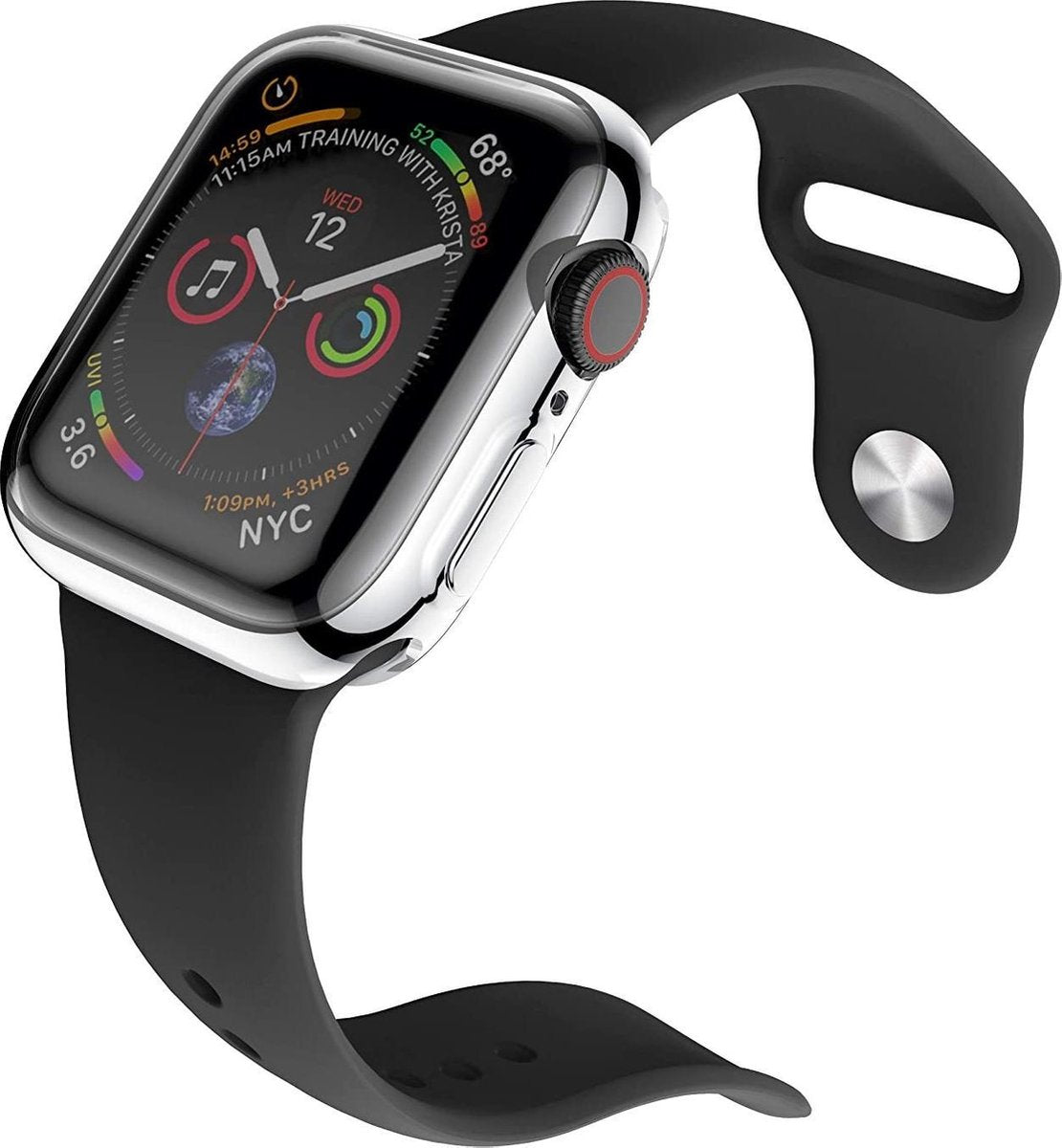 Bumper geschikt voor Apple Watch 44mm series 4/5/6 – Siliconen Case Screenprotector Hoesje – Zilver
