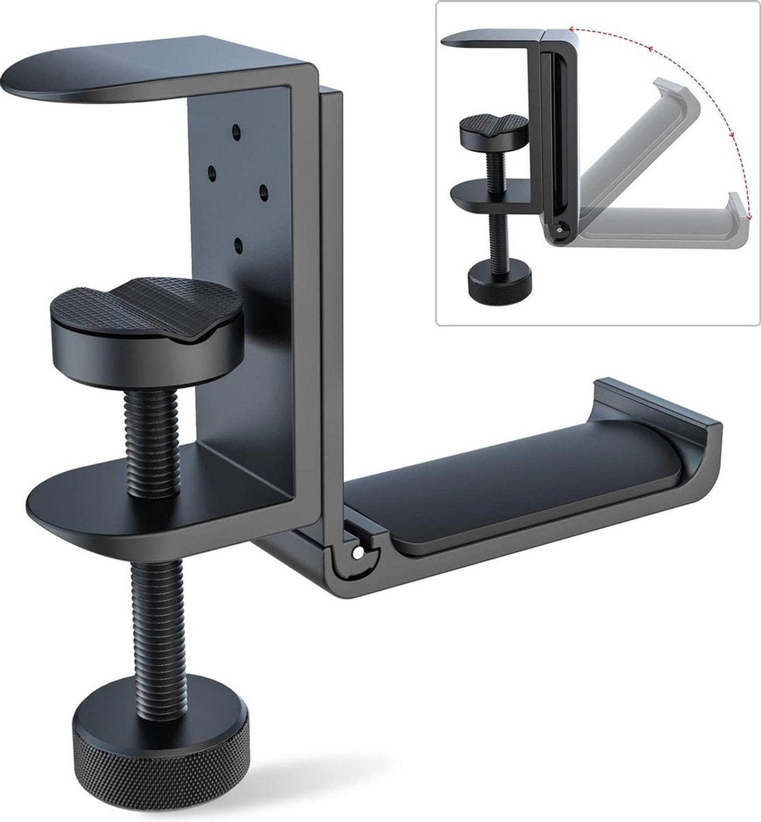YONO Headset Houder Bureau Uitklapbaar - Koptelefoon Haak - Hoofdtelefoon Hanger - Aluminium - Zwart