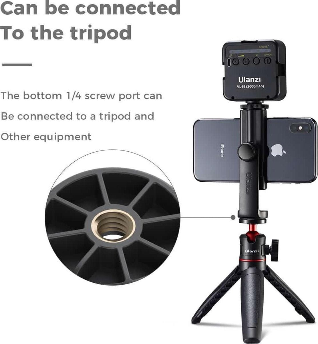 Ulanzi ST-17 360º Draaibare Telefoonhouder voor statief - met Cold Shoe Mount - Voor alle smartphones tot 10 cm breed - Zwart