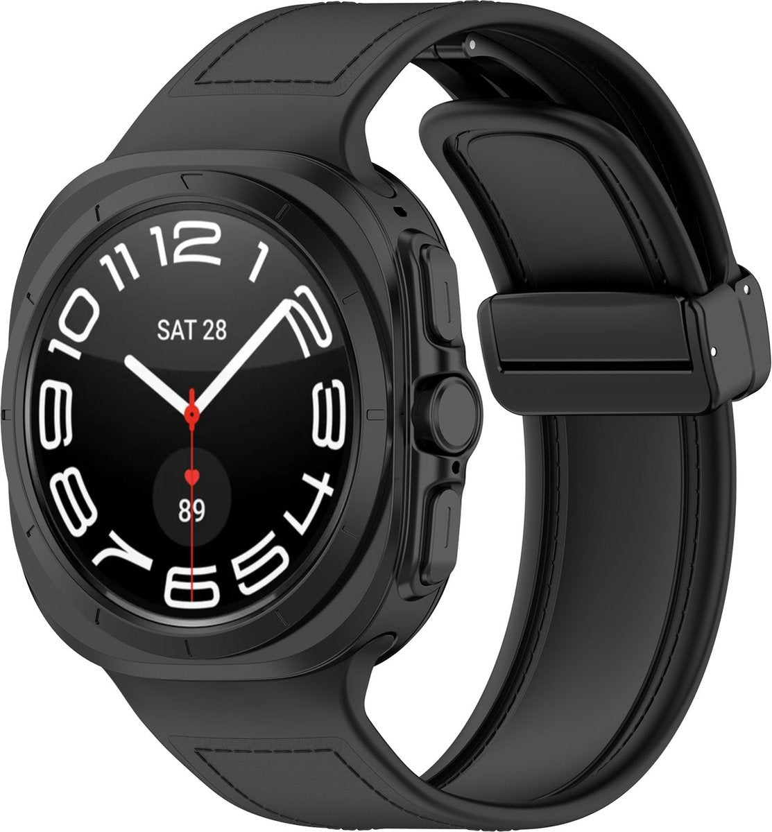 YONO Sport Leren Bandje geschikt voor Samsung Galaxy Watch Ultra 47mm - Siliconen en Leer Hybride Horlogebandje - Zwart
