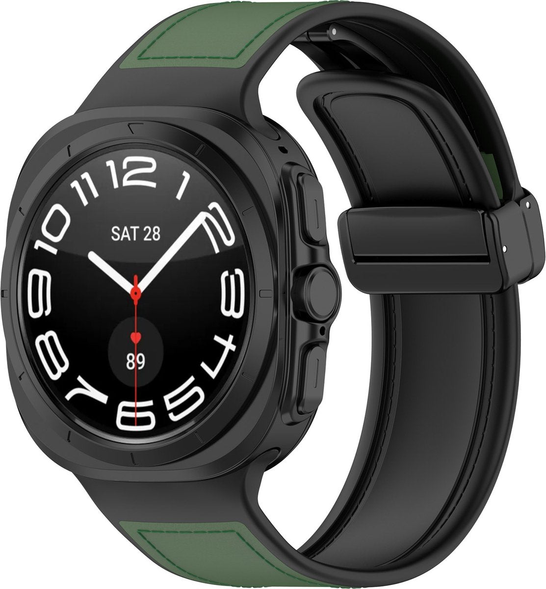 YONO Sport Leren Bandje geschikt voor Samsung Galaxy Watch Ultra 47mm - Siliconen en Leer Horlogebandje - Donkergroen