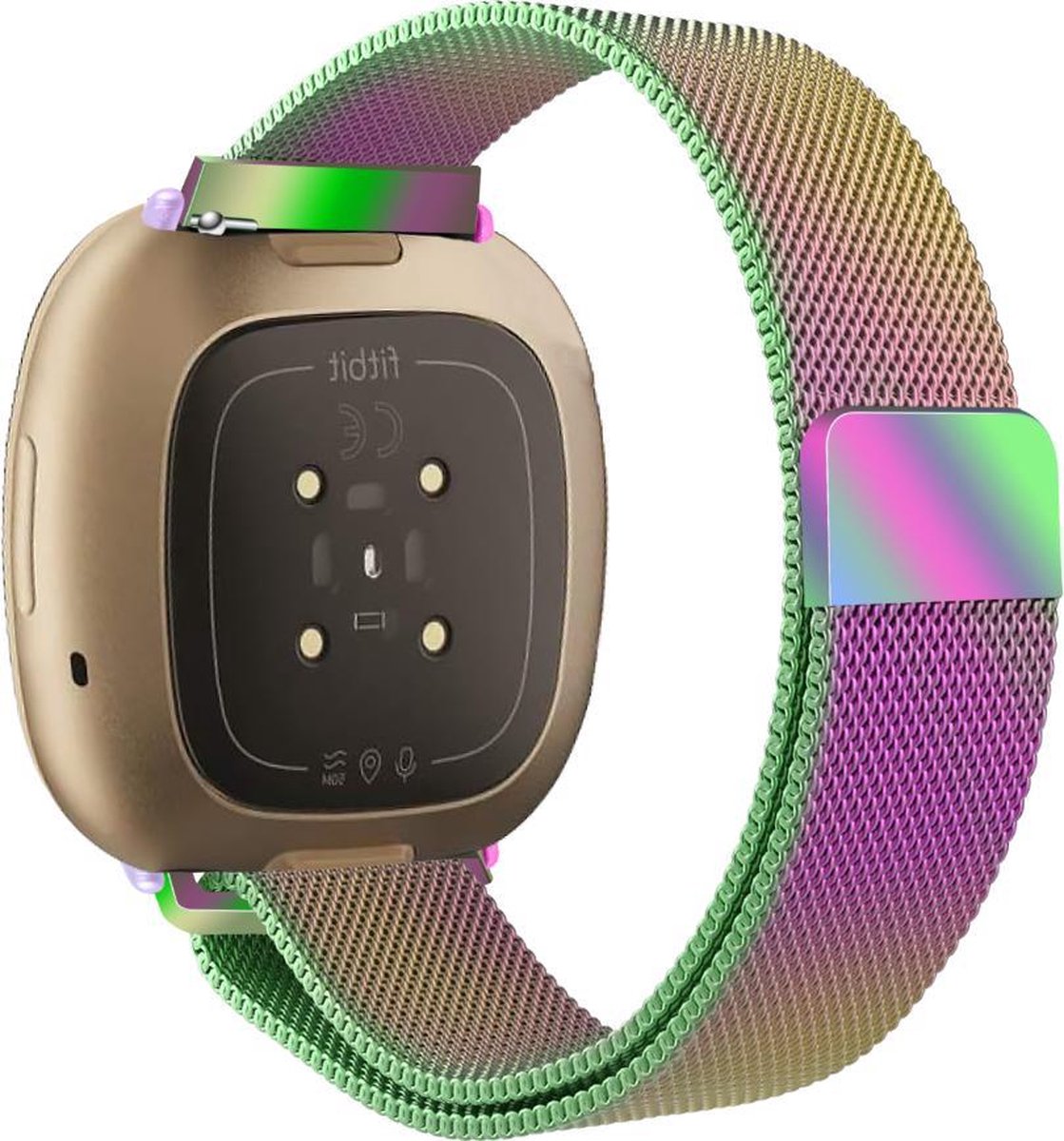 YONO Bandje geschikt voor Fitbit Versa 3 / Sense – Milanees – Regenboog – Small