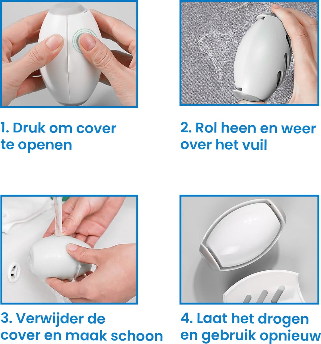 YONO Kledingroller Kleefroller - Kledingborstel Afwasbaar - Plakroller - Huisdierhaar en Kattenhaar Verwijderaar - Pluizenverwijderaar - Wit