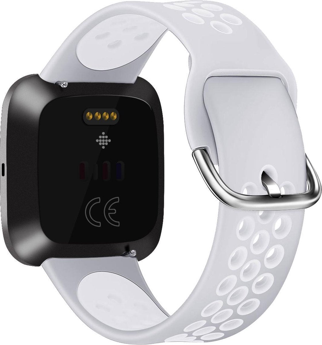 YONO Siliconen Bandje geschikt voor Fitbit Versa 2 - Sport Air - Grijs Wit - Large