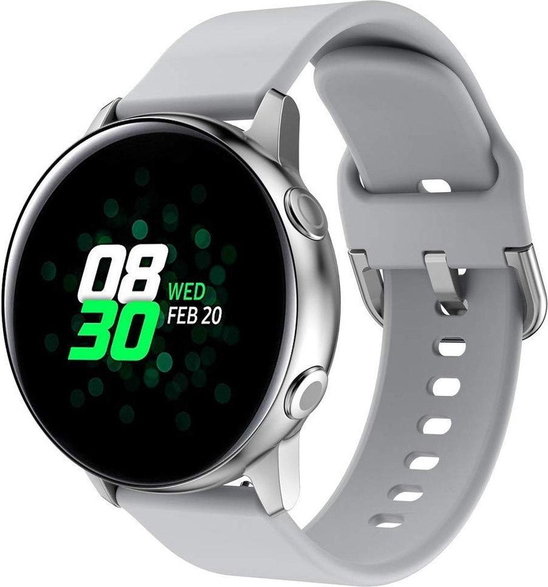 YONO Siliconen Classic Bandje 20mm - Horlogebandje geschikt voor Samsung Galaxy Watch 7 / 6 / 5 / Pro / 4 / 3 / Active 2 - Garmin Approach / Forerunner / Venu 2 Plus / SQ / Vivomove - Polar Ignite / Unite – Huawei - Grijs