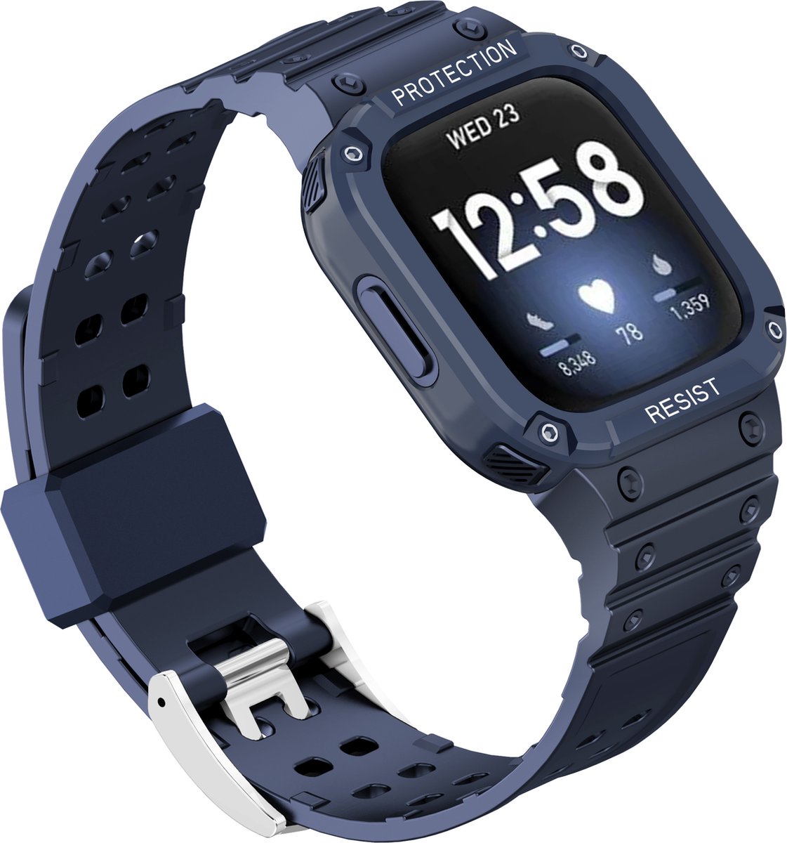 YONO Shock Resist Bandje geschikt voor Fitbit Versa 3 / 4 / Sense - Donkerblauw