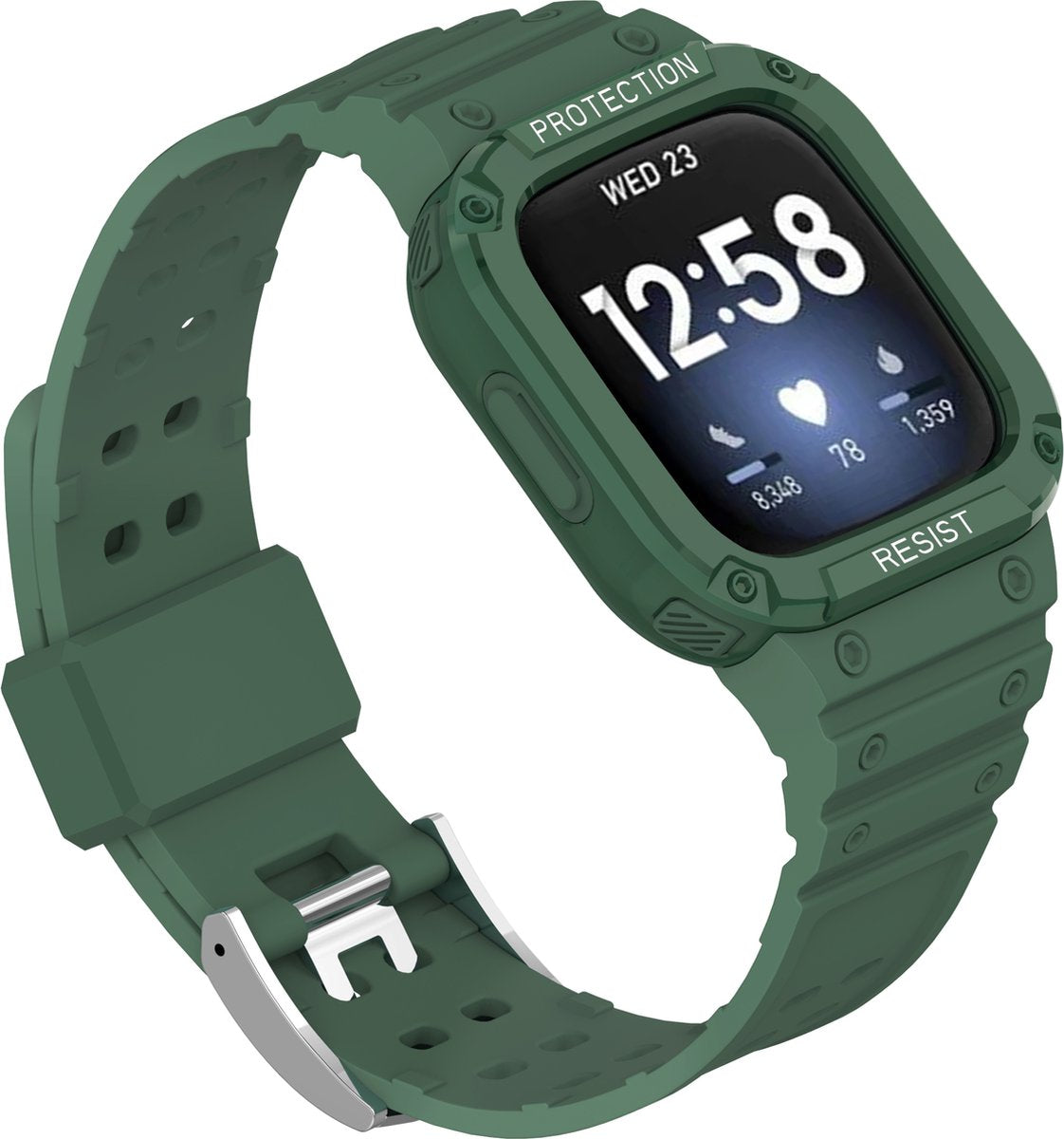YONO Shock Resist Bandje geschikt voor Fitbit Versa 3 / 4 / Sense - Donkergroen