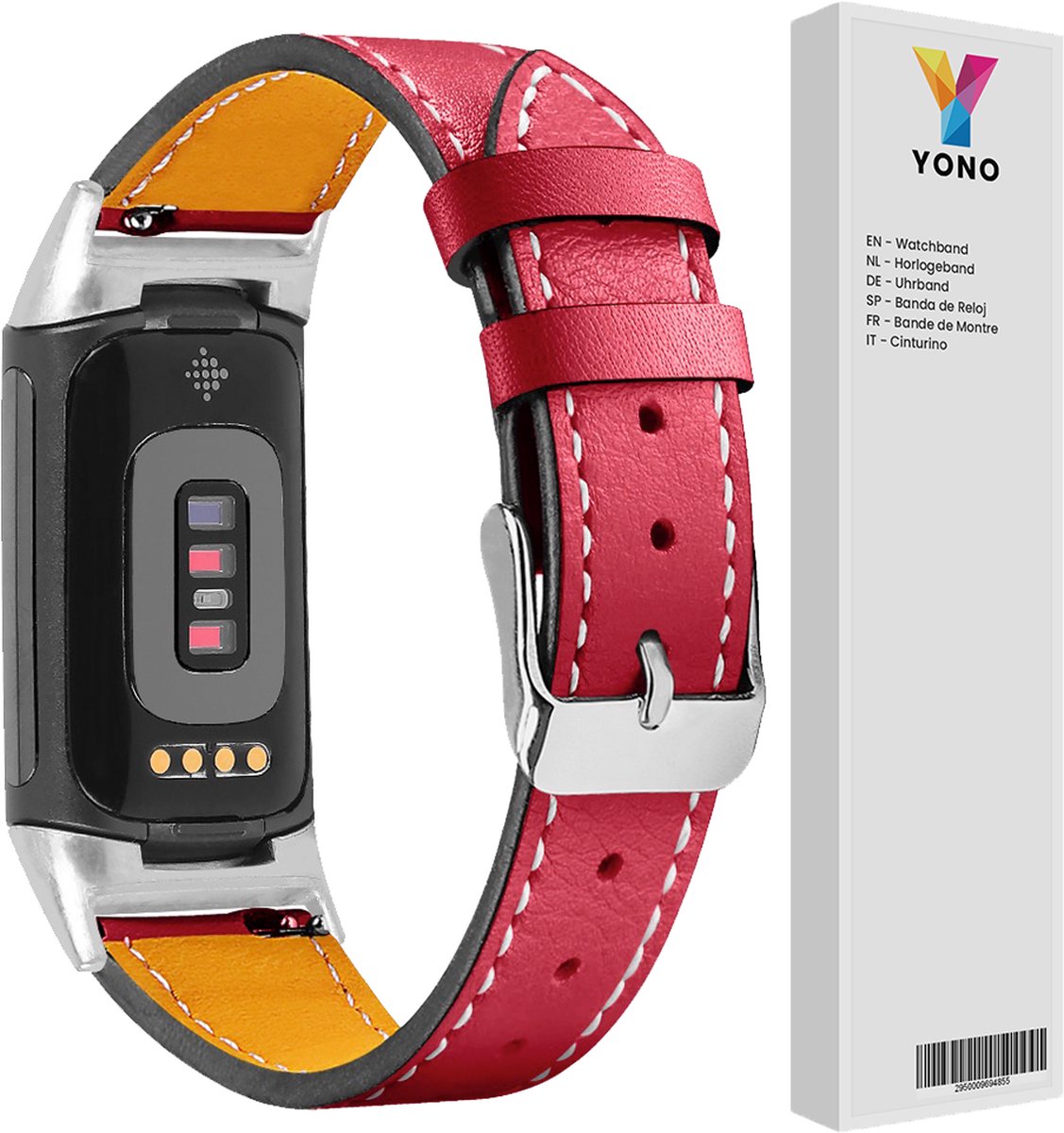 YONO Leer Bandje geschikt voor Fitbit Charge 5 / 6 - Vervangende Lederen Armband - Rood