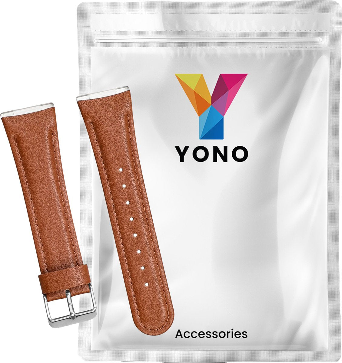 YONO Leer Bandje geschikt voor Fitbit Versa 4 / Sense 2 - Vervangende Lederen Armband - Bruin - Large