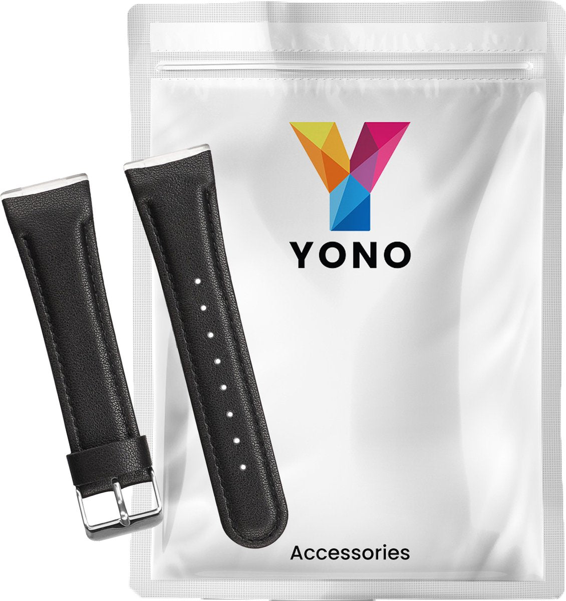 YONO Leer Bandje geschikt voor Fitbit Versa 4 / Sense 2 - Vervangende Lederen Armband - Zwart - Small