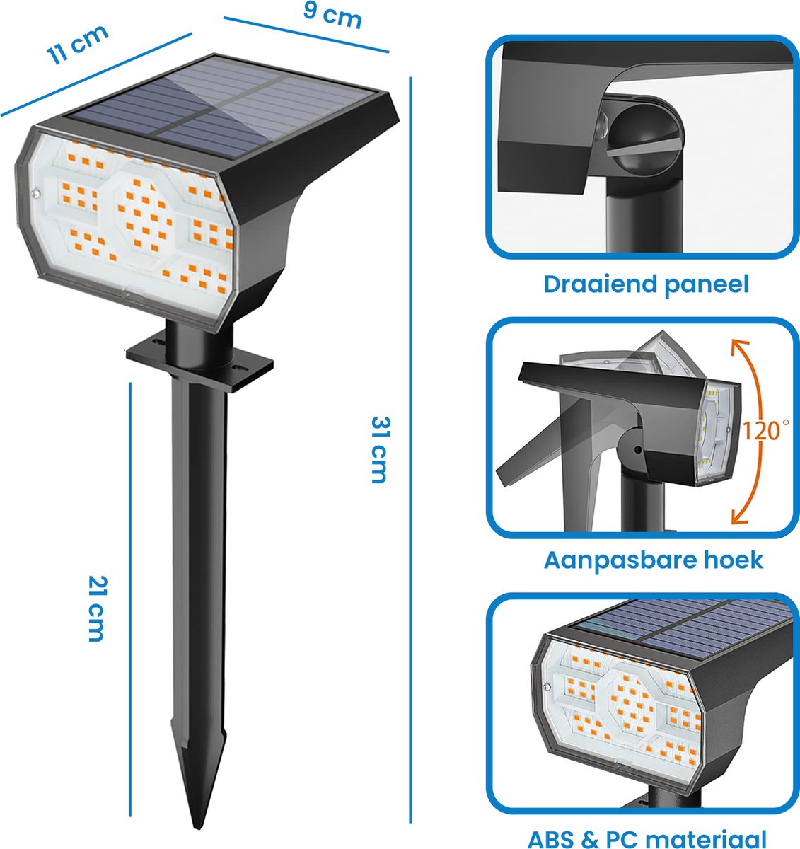 YONO Solar Tuinspot voor Buiten - Tuinverlichting op Zonne Energie - Prikspot - Warm Wit - 1 Stuk