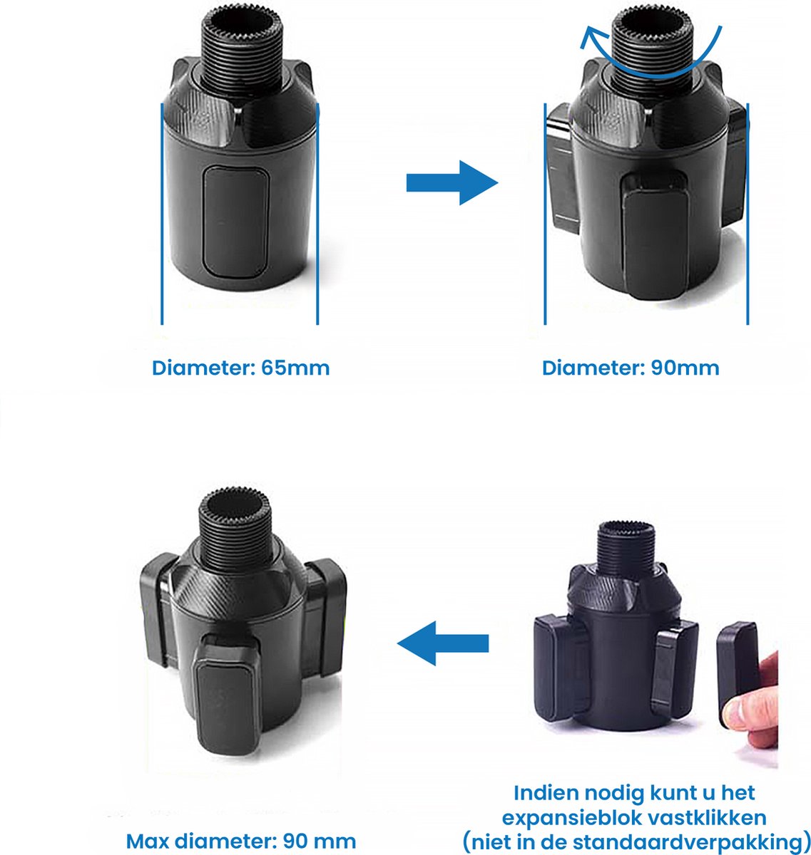 YONO Telefoonhouder voor Auto - Bevestiging in Bekerhouder - Smartphone en Tablet Houder - Verlengbaar en 360 Graden Draaibaar - Zwart