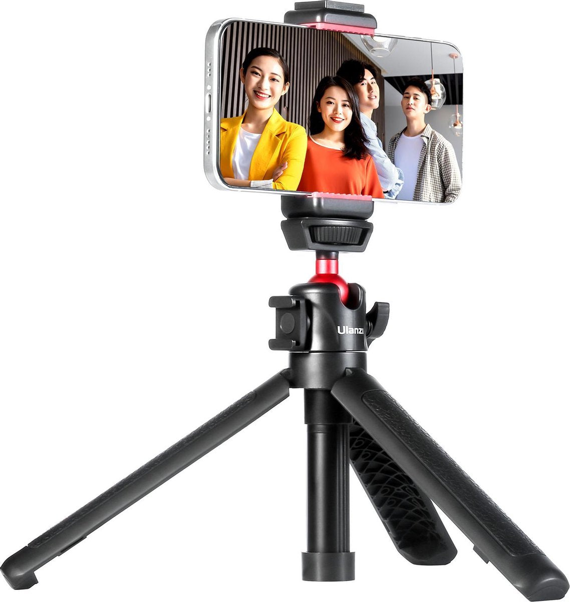 Ulanzi MT-16 Vlog-Statief, Camerahouder & Selfiestick - Uitschuifbaar tot 44 cm - Voor smartphone en camera - met Cold Shoe Mount - Zwart/Rood