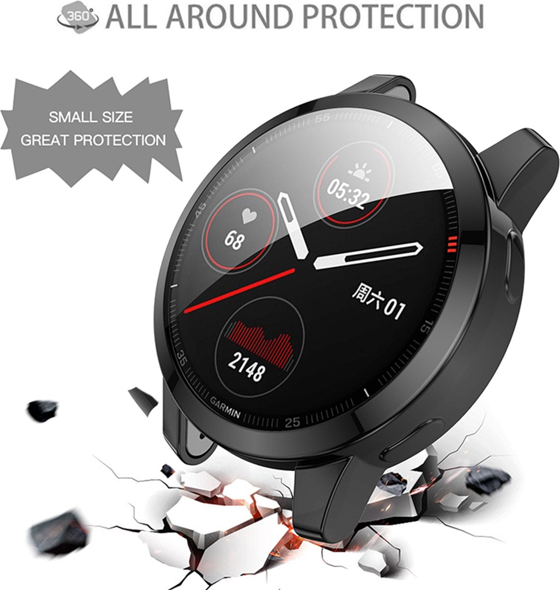 YONO Full Cover Bumper geschikt voor Garmin Venu 2S / Vivoactive 4S - Siliconen Case Screen Protector Hoesje - Zwart