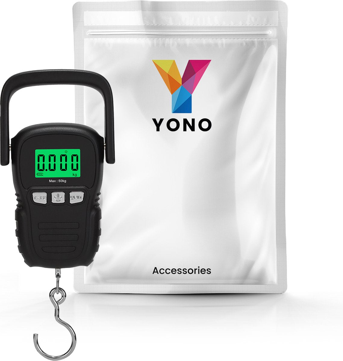 YONO Kofferweegschaal met Meetlint - Hangweegschaal tot 50kg - Bagageweegschaal - Bagageweger - Luggage Scale - Vis Weegschaal - Inclusief Batterijen en Rolmaat 120cm - Zwart