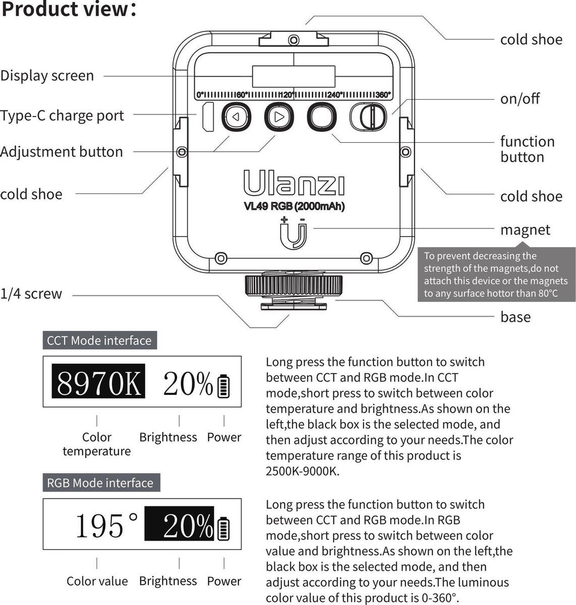 Ulanzi VL49 RGB Multi Color LED-videolamp