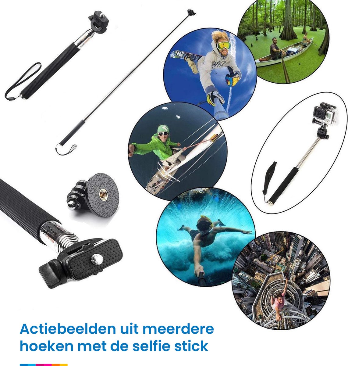 YONO Accessoires Set geschikt voor GoPro en Action Cams - Borst Harnas - Hoofdband - Stick - Mounts - Opbergzakje