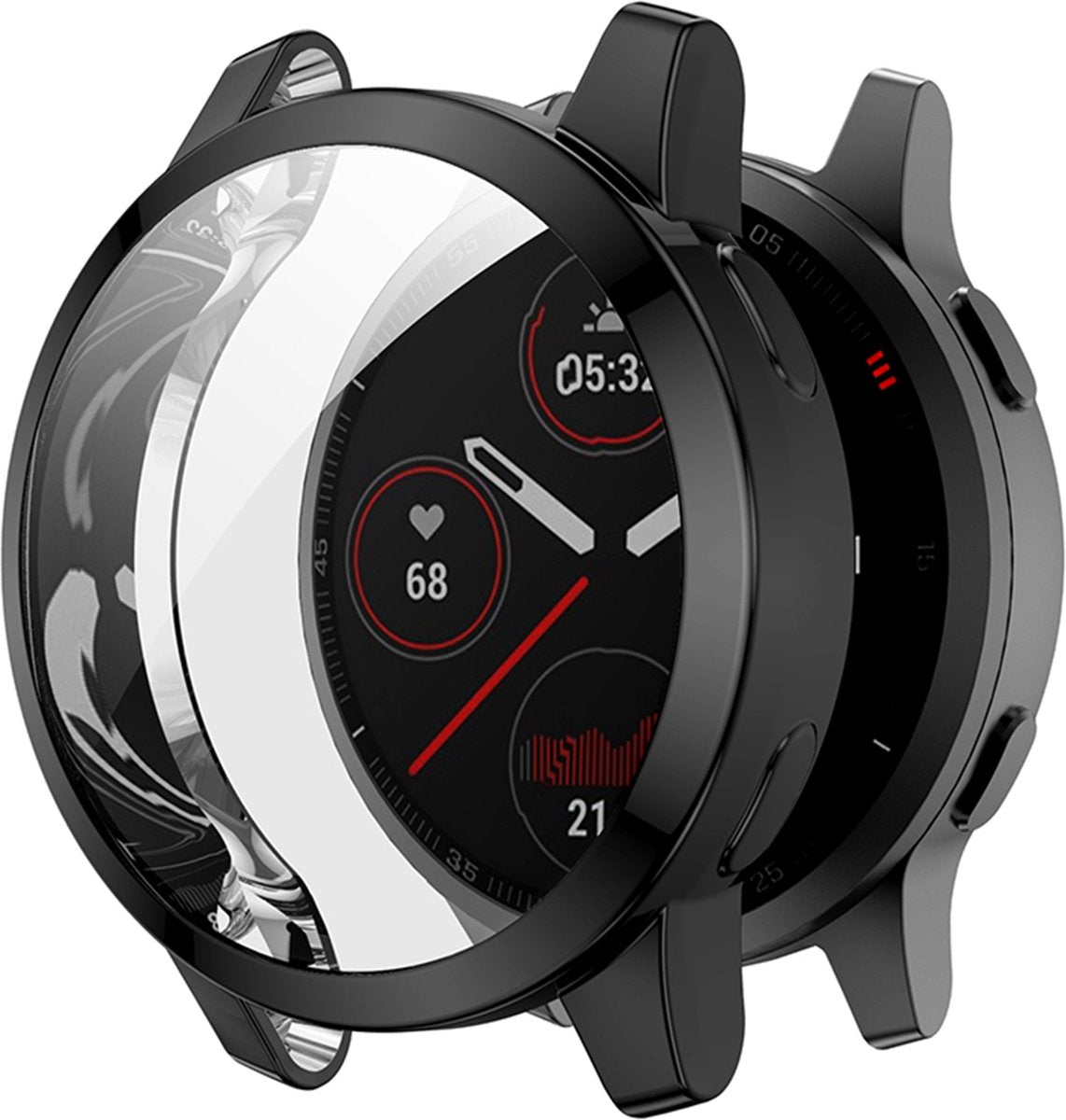 YONO Full Cover Bumper geschikt voor Garmin Venu 2S / Vivoactive 4S - Siliconen Case Screen Protector Hoesje - Zwart