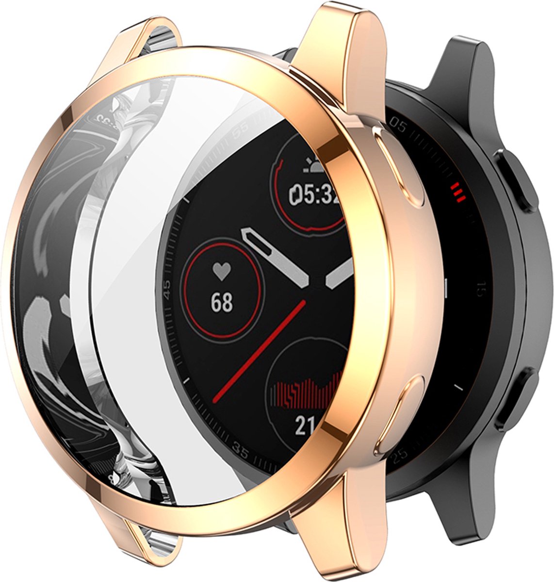 YONO Full Cover Bumper geschikt voor Garmin Venu 2S / Vivoactive 4S - Siliconen Case Screen Protector Hoesje - Rose Gold