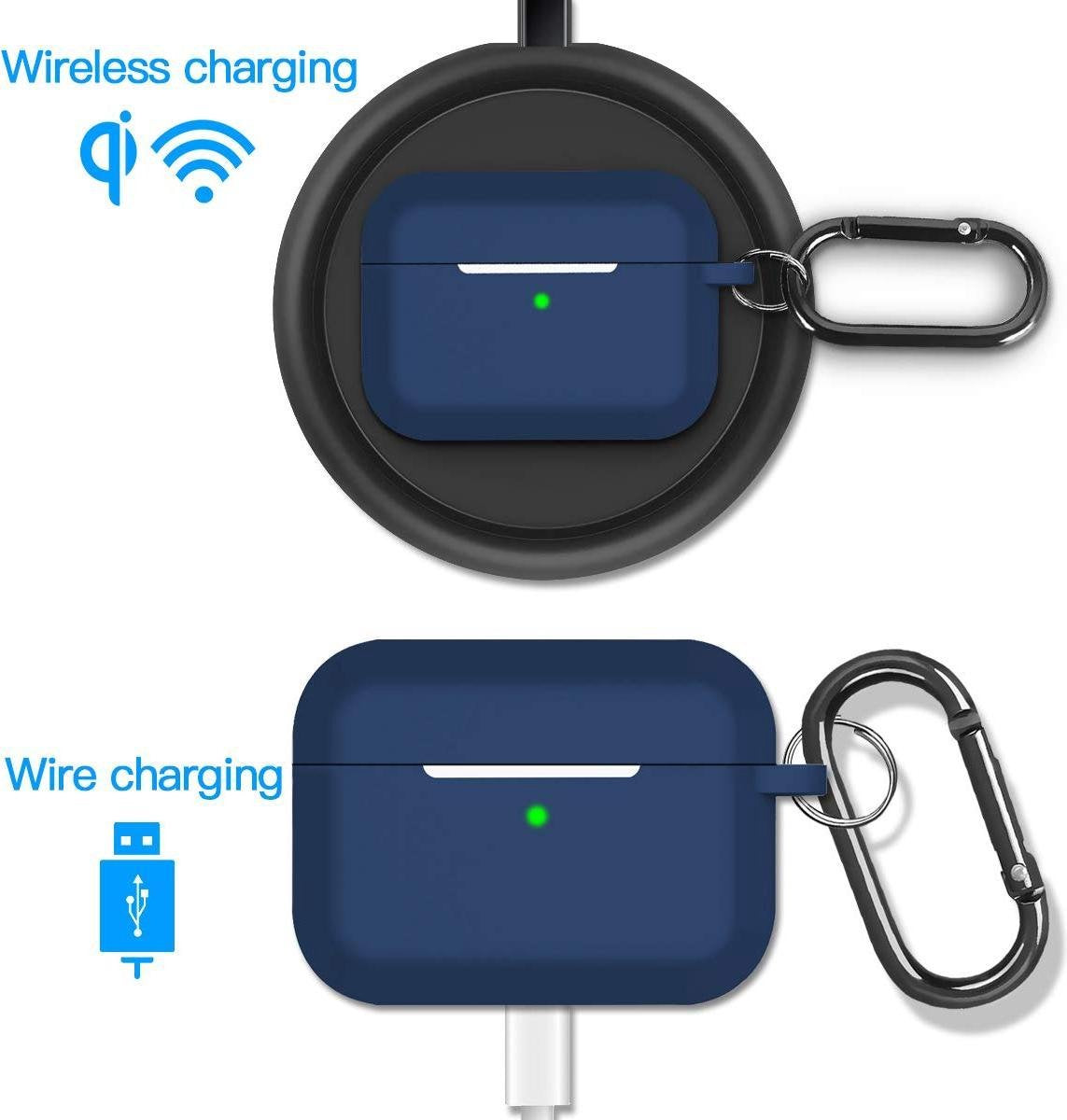 YONO Siliconen Hoesje geschikt voor Apple Airpods Pro 1 / 2 - Met Clip – Donkerblauw