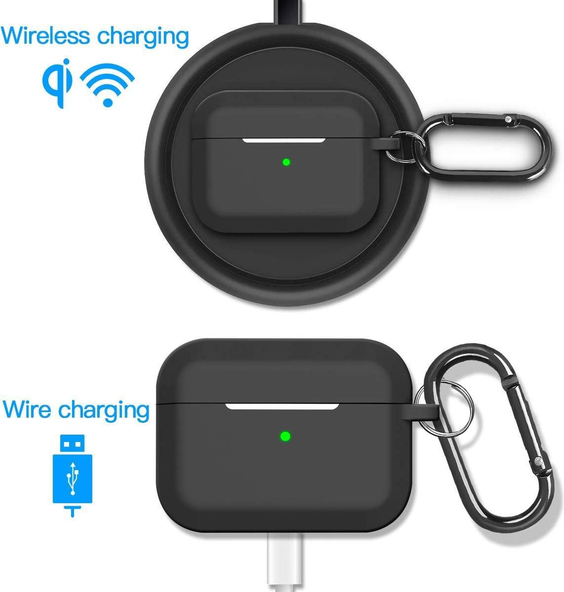 YONO Siliconen Hoesje geschikt voor Apple Airpods Pro 1 / 2 - Met Clip – Zwart