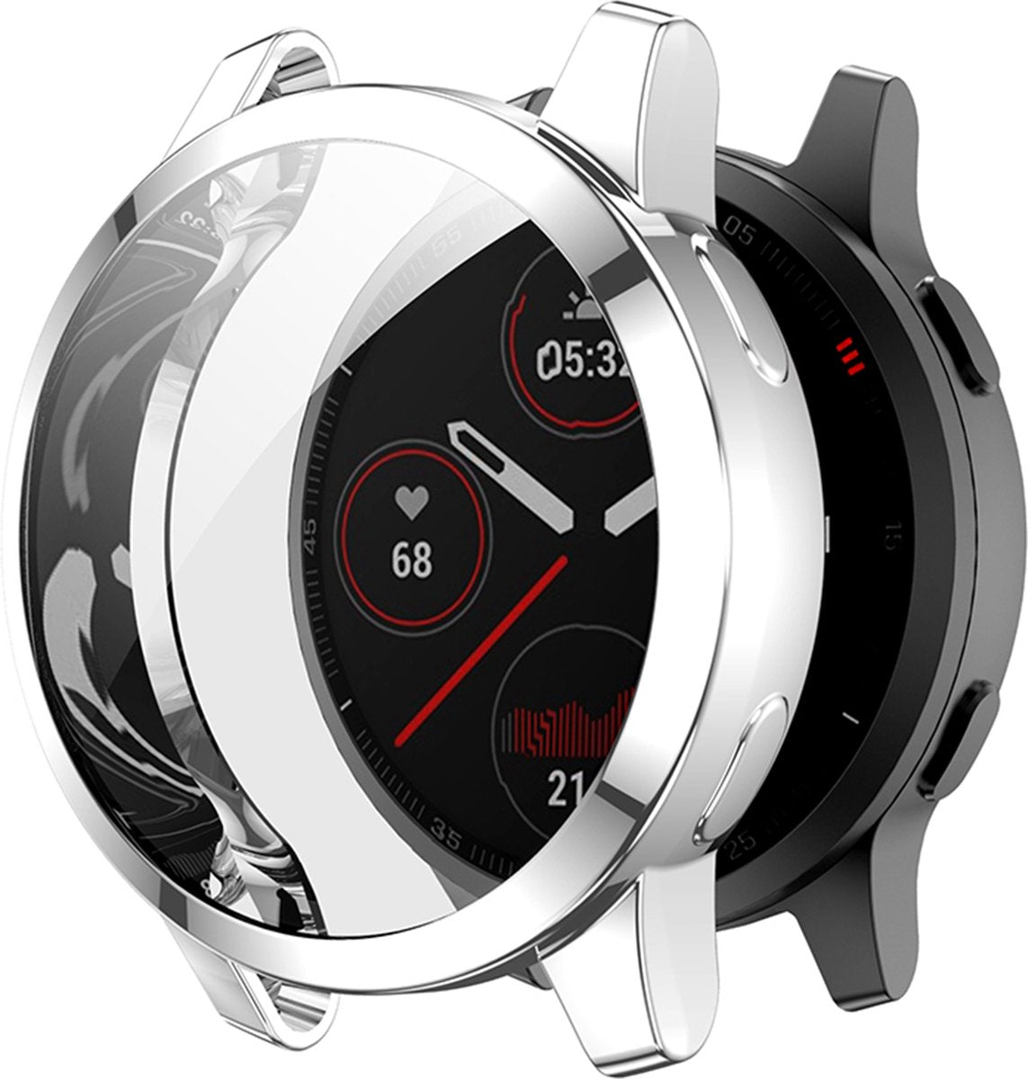 YONO Full Cover Bumper geschikt voor Garmin Venu 2S / Vivoactive 4S - Siliconen Case Screen Protector Hoesje - Zilver