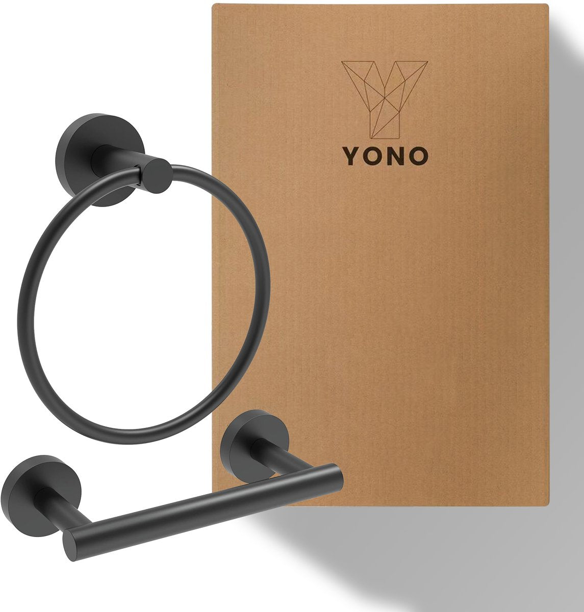 YONO Handdoekhouder en WC Rolhouder - RVS - Handdoekring - Badkamer Houder Accessoires - Toiletrolhouder Handdoekrek - Set van 2 - Mat Zwart