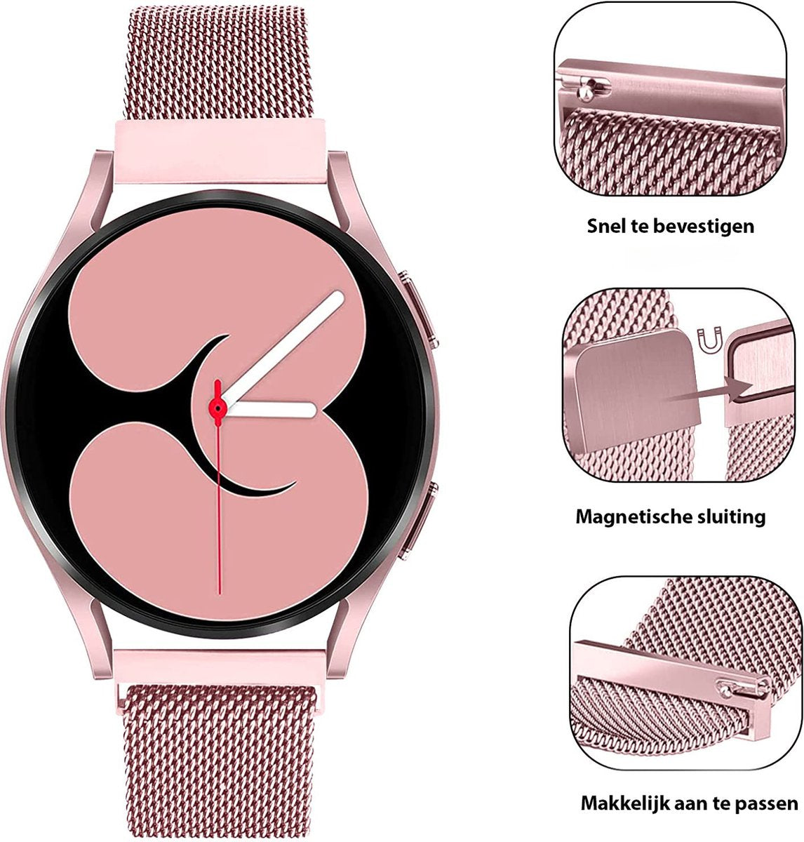 YONO Milanees Bandjes geschikt voor Samsung Galaxy Watch 6/5/4 - Roze en Zilver - 2 Stuks